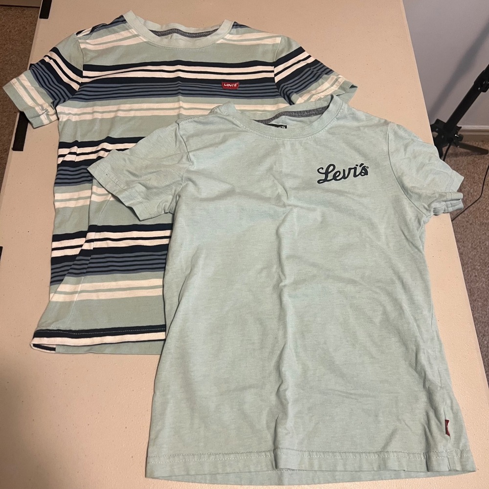 Levi's Boys S 7/8 Striped and Bear Graphic Short Sleeve T-Shirt 2-Pack Blue